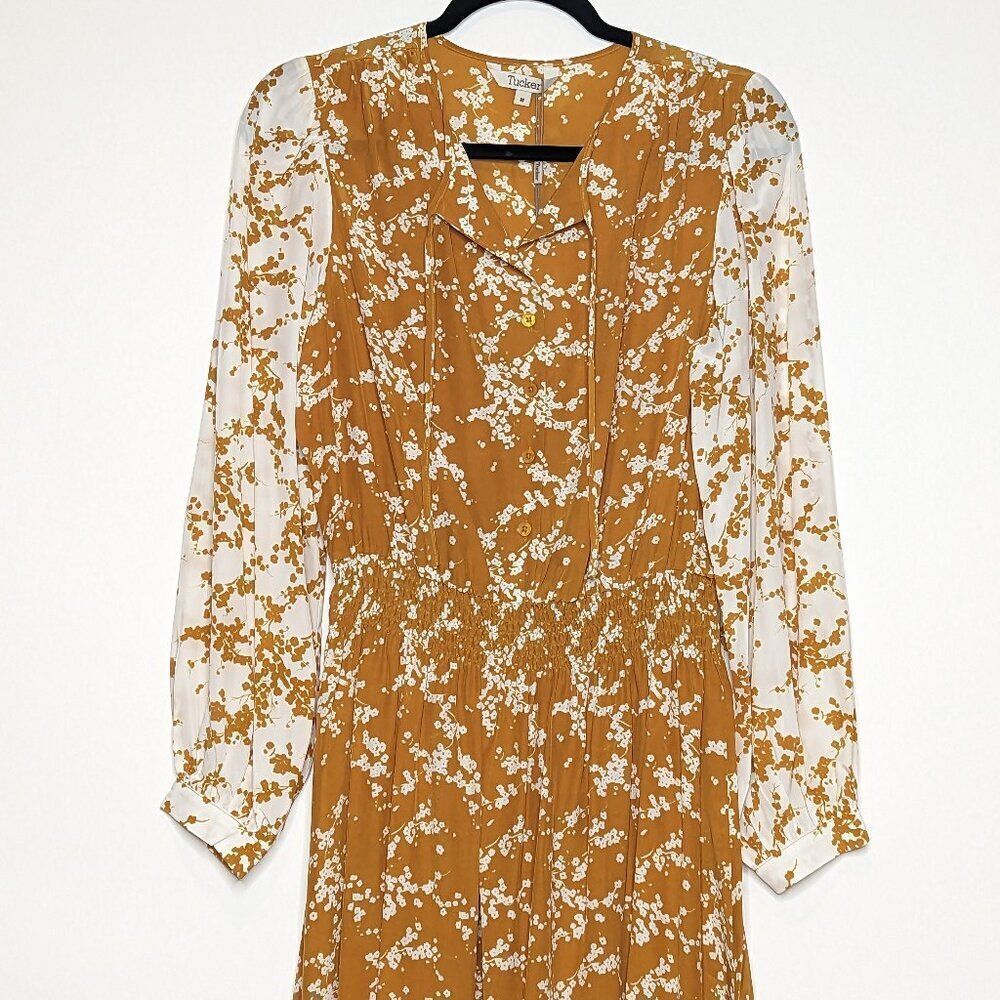 Tucker Juliette Dress Marigold Love Duet in Silk Crepe de Chine Midi Long Sleeve